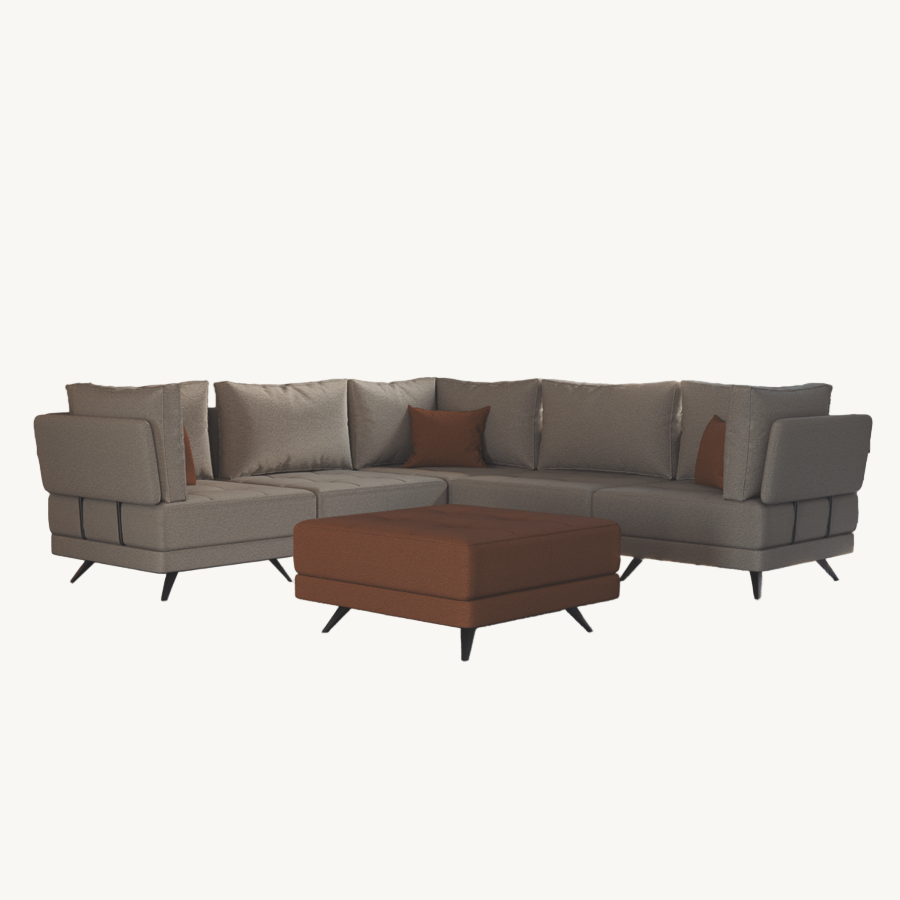 Canapé d'angle FOSTER + Fauteuil de Coin - Beige / Orange