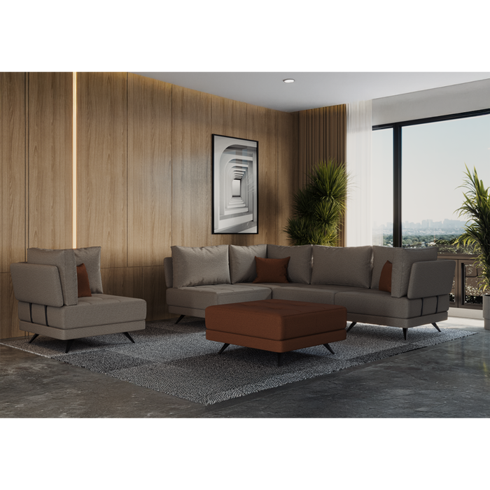 Canapé d'angle FOSTER + Fauteuil de Coin - Beige / Orange