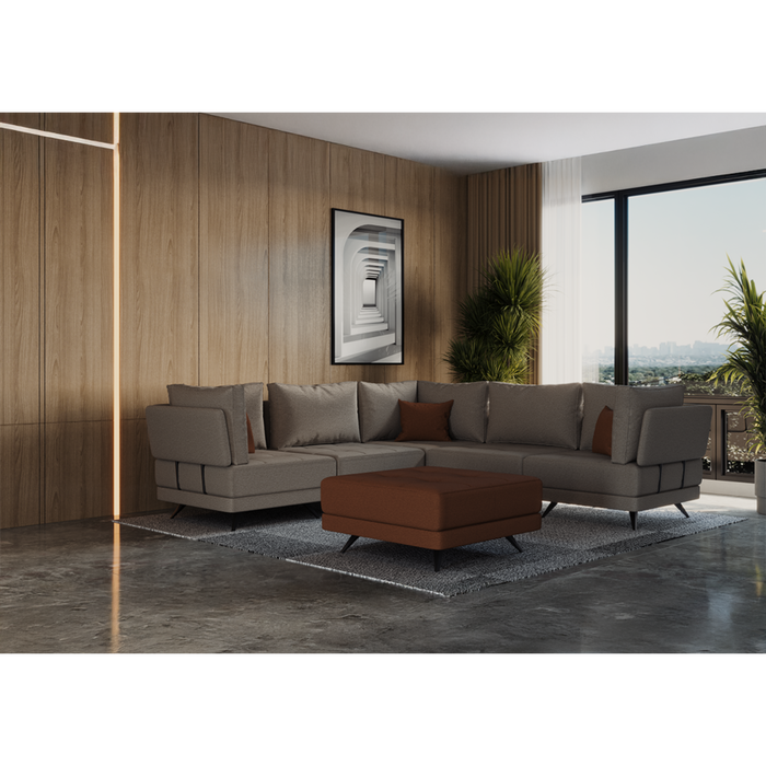 Canapé d'angle FOSTER + Fauteuil de Coin - Beige / Orange