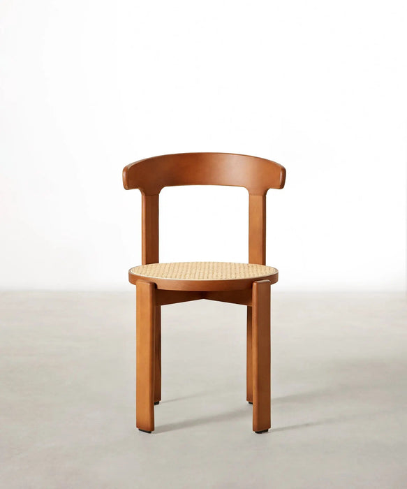 Chaise de salle à manger en bois et rotin Delia