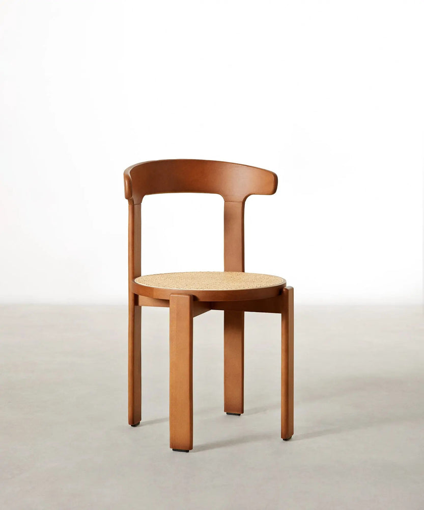 Chaise de salle à manger en bois et rotin Delia