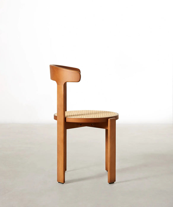 Chaise de salle à manger en bois et rotin Delia