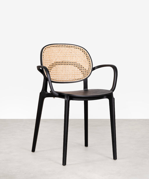 Chaise en polypropylène, bois et rotin avec accoudoirs Calista Arms