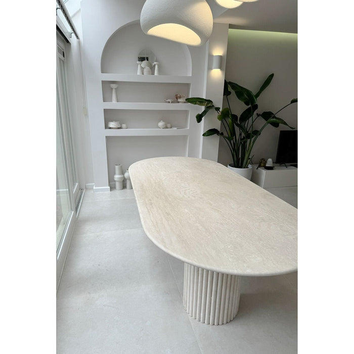 Flute Travertine Oval Dining Table