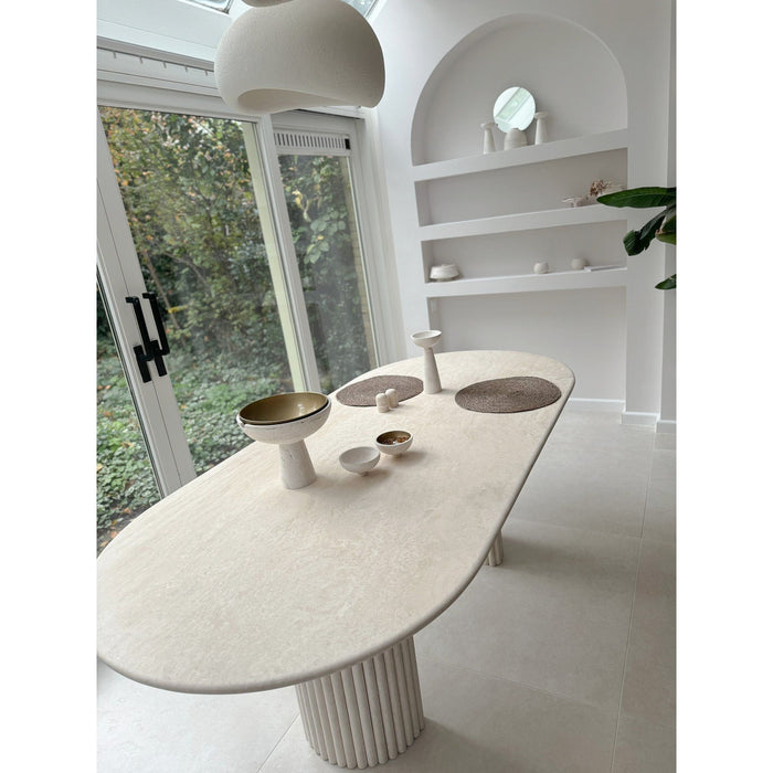 Flute Travertine Oval Dining Table
