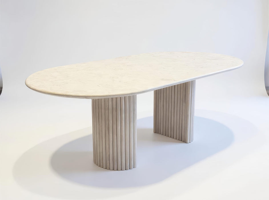 Flute Travertine Oval Dining Table